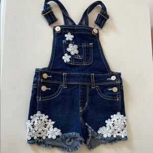 Jordache Dark Blue Kids Overalls with White Floral Accents